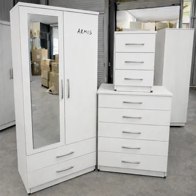 Classic 2 Door Wardrobe Bedroom Set – with Chest of Drawers & Bedside Cabinet