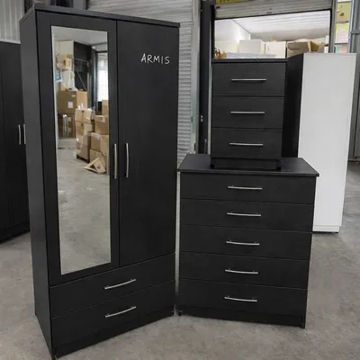 Classic 2 Door Wardrobe Bedroom Set – with Chest of Drawers & Bedside Cabinet, view 2