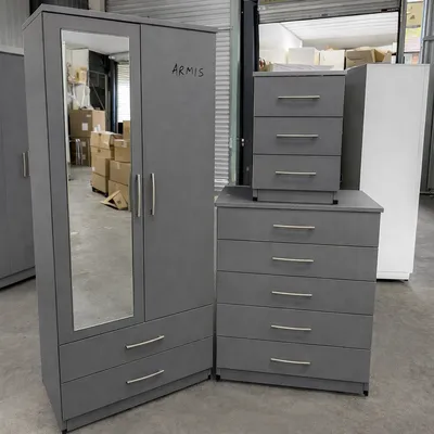 Classic 2 Door Wardrobe Bedroom Set – with Chest of Drawers & Bedside Cabinet, view 3