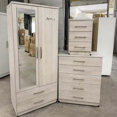 Classic 2 Door Wardrobe Bedroom Set – with Chest of Drawers & Bedside Cabinet, view 5
