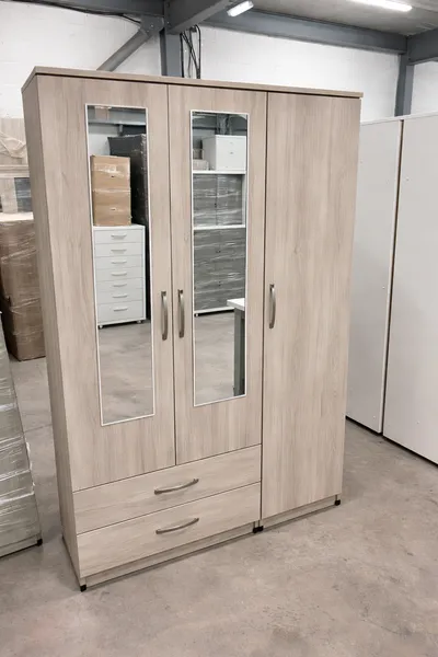 3 Door Wardrobe with 2 Mirrors and 2 Bottom Drawers, view 2