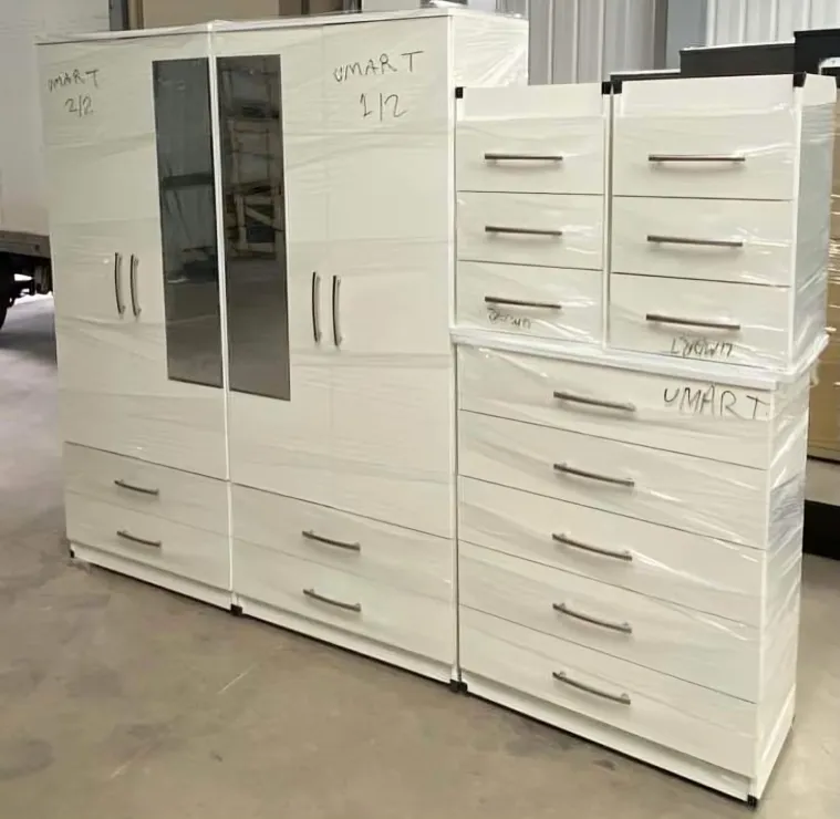 4 Door Wardrobe Bedroom Set – with Chest of Drawers & Bedside Cabinet