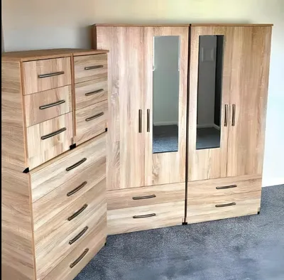4 Door Wardrobe Bedroom Set – with Chest of Drawers & Bedside Cabinet, view 3