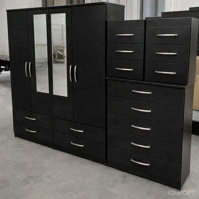 4 Door Wardrobe Bedroom Set – with Chest of Drawers & Bedside Cabinet, view 5