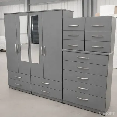 4 Door Wardrobe Bedroom Set – with Chest of Drawers & Bedside Cabinet, view 7
