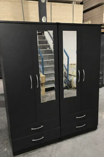 4 Door Wardrobe with 2 Mirrors and 4 Bottom Drawers, view 2