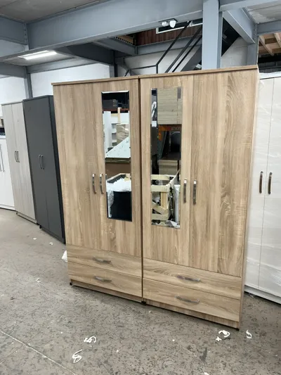 4 Door Wardrobe with 2 Mirrors and 4 Bottom Drawers, view 4