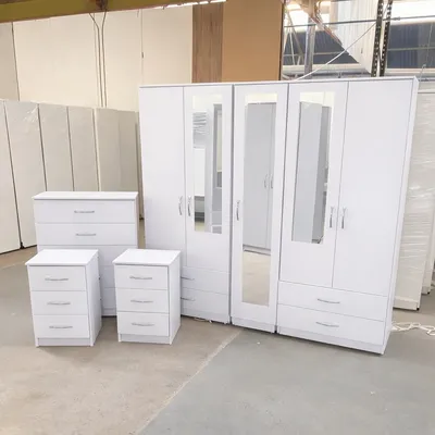 5 Door Wardrobe Full Bedroom Set with Mirrors and Storage