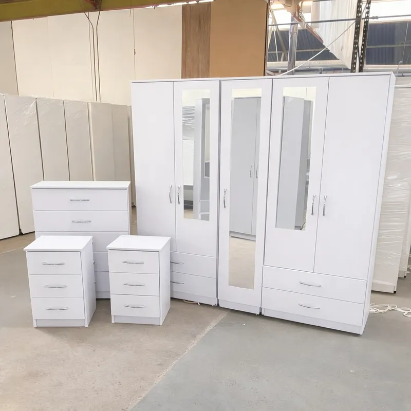 5 Door Wardrobe Full Bedroom Set with Mirrors and Storage