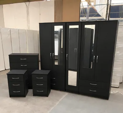 5 Door Wardrobe Full Bedroom Set with Mirrors and Storage, view 2