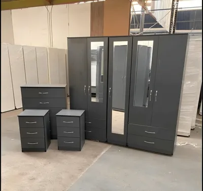 5 Door Wardrobe Full Bedroom Set with Mirrors and Storage, view 3