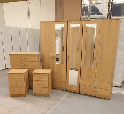 5 Door Wardrobe Full Bedroom Set with Mirrors and Storage, view 4