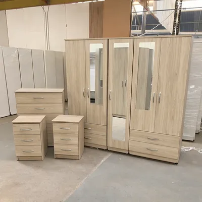 5 Door Wardrobe Full Bedroom Set with Mirrors and Storage, view 5
