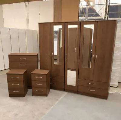 5 Door Wardrobe Full Bedroom Set with Mirrors and Storage, view 6