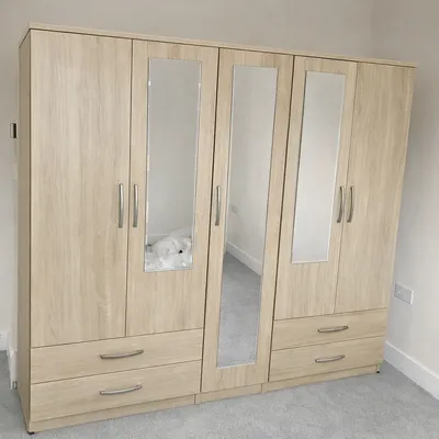 5 Door Wardrobe with 3 Mirrors and 4 Bottom Drawers, view 5