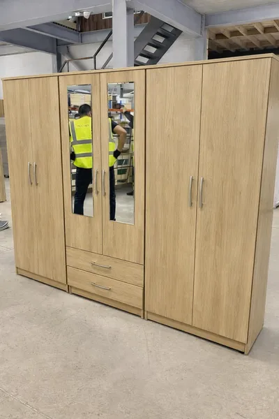 6 Door Wardrobe with 2 Mirrors and 2 Bottom Drawers, view 4