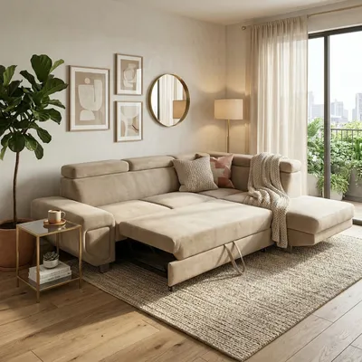 Arctic Corner Sofa Bed with Storage – Modern L-Shape Convertible Sofa (Grey, Black, Cream), view 4