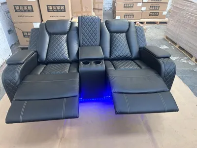 Luxury Black Leather Electric Recliner Sofa Set with LED Lights & Cup Holders – 2 & 3 Seater Cinema Style Couch, view 2