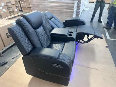 Luxury Black Leather Electric Recliner Sofa Set with LED Lights & Cup Holders – 2 & 3 Seater Cinema Style Couch, view 4
