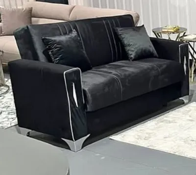 Black Silver Diamond Sofa Bed – Luxury Glamour & Modern Comfort, view 3
