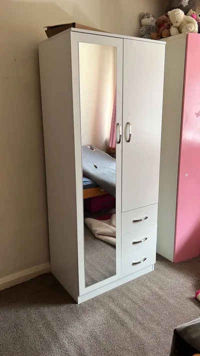 2 Door Wardrobe with 1 Mirror, 3 Bottom Drawers and Inside Shelves Combi