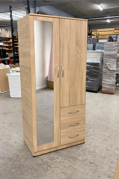 2 Door Wardrobe with 1 Mirror, 3 Bottom Drawers and Inside Shelves Combi, view 5