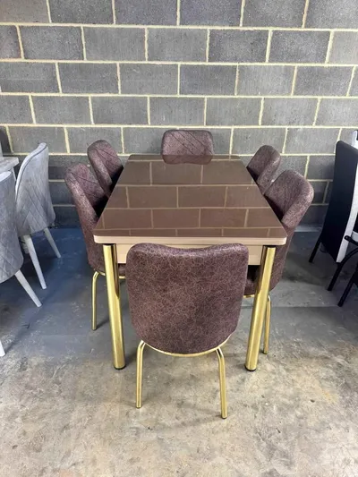 Extendable Dining Table & 6 Velvet Chairs Set, view 3