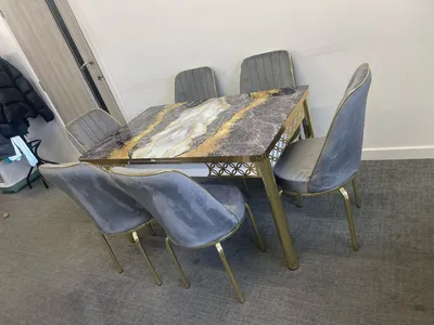 Extendable Dining Table & 6 Velvet Chairs Set, view 4