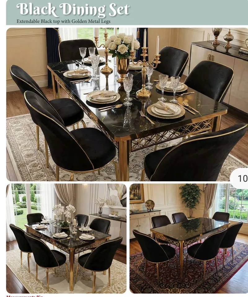 Extendable Marble-Effect Dining Table & 6 Velvet Chairs Set