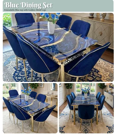 Extendable Marble-Effect Dining Table & 6 Velvet Chairs Set, view 5