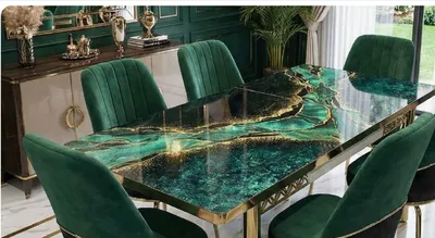 Green Dining Set — Extendable Green Marble-Effect Top with Golden Metal Legs