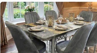 Grey Dining Set — Extendable Grey Top with Chrome Metal Legs