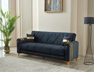 Kuzey Gold Black Sofa Bed with Storage – Luxury Meets Smart Living, view 2