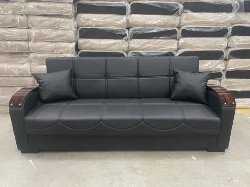 New Black Leather Sofa Bed with Storage (65–105) – Modern Comfort & Smart Living