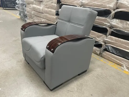 New Grey Leather 1-Seater Sofa Bed – Sleek Comfort in a Compact Form