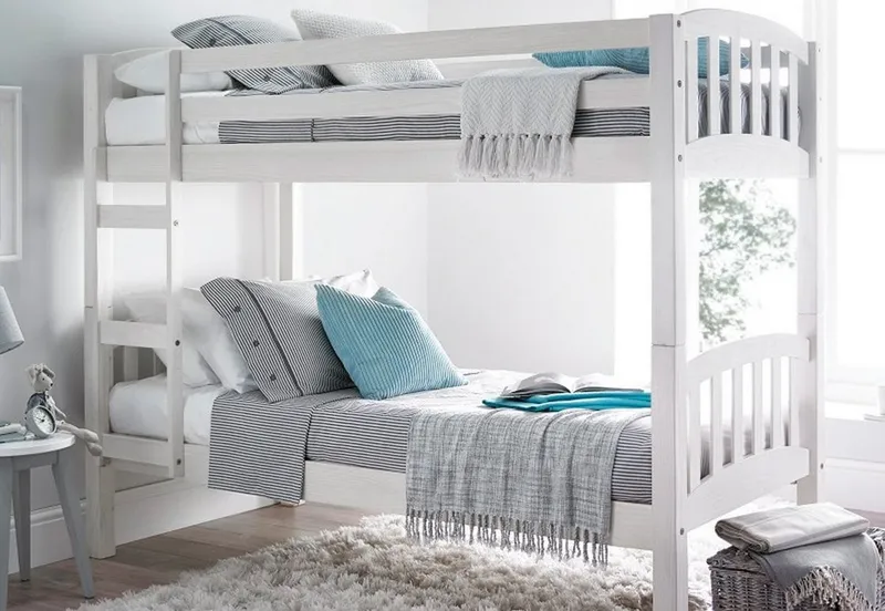 Solid Wooden Double Kids Bunk Bed Frame with 2 Mattresses – Space Saving, Convertible & Safe Design