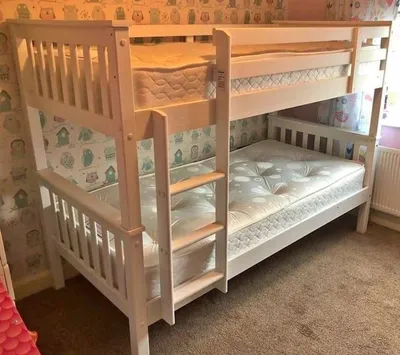 Solid Wooden Double Kids Bunk Bed Frame with 2 Mattresses – Space Saving, Convertible & Safe Design, view 2