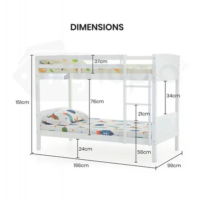 Solid Wooden Double Kids Bunk Bed Frame with 2 Mattresses – Space Saving, Convertible & Safe Design, view 6