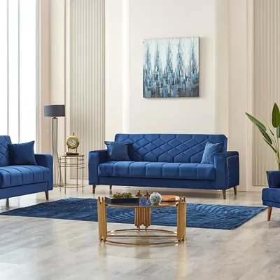 Sleek & Smart: Malisa Sofa Bed in Blue with Hidden Storage, view 2