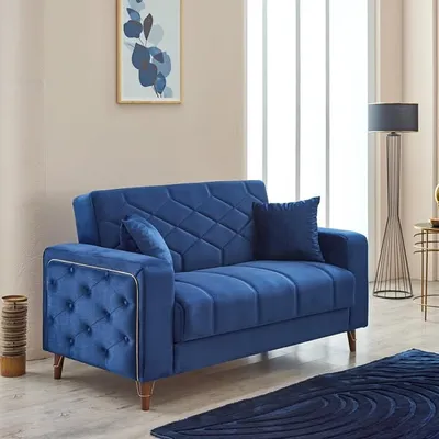 Sleek & Smart: Malisa Sofa Bed in Blue with Hidden Storage, view 7