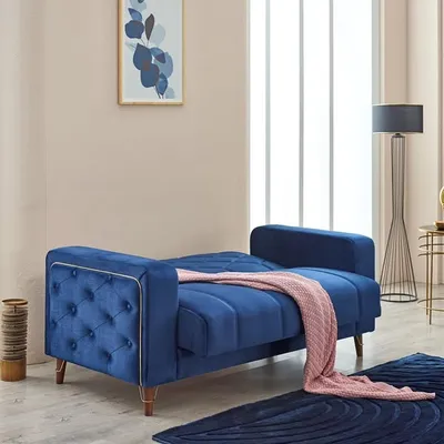 Sleek & Smart: Malisa Sofa Bed in Blue with Hidden Storage, view 8