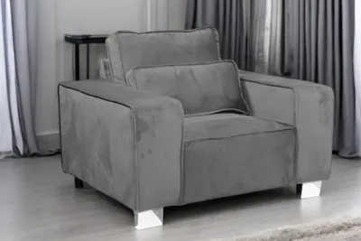 Sloane Grey Velvet Armchair with Cushion – Wide Seat & Modern Design