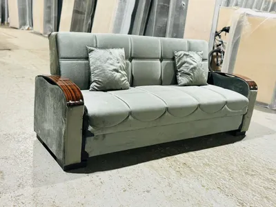 Smart Comfort: Grey D-Arm Sofa Bed with Built-In Storage