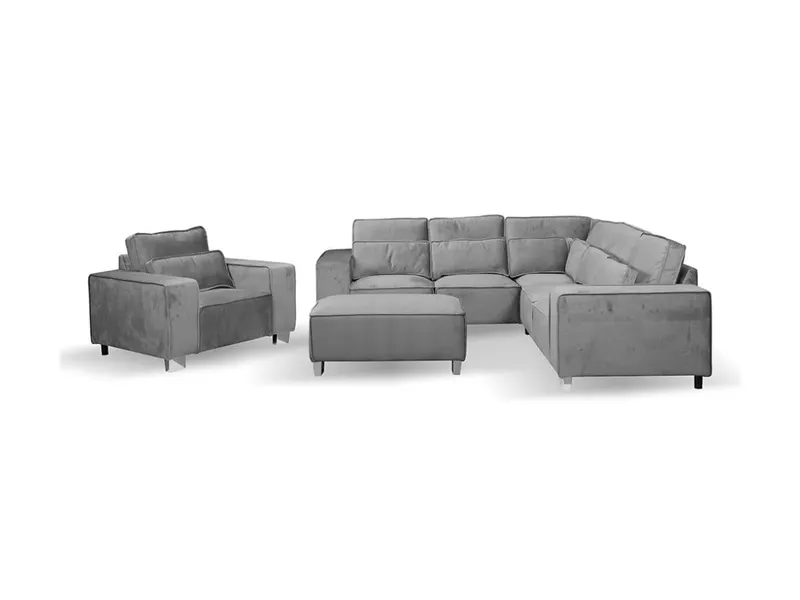 Style Meets Comfort – Sloane Grey Velvet Corner Sofa, 5 Seater Luxury for Modern Homes
