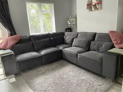 Style Meets Comfort – Sloane Grey Velvet Corner Sofa, 5 Seater Luxury for Modern Homes, view 4