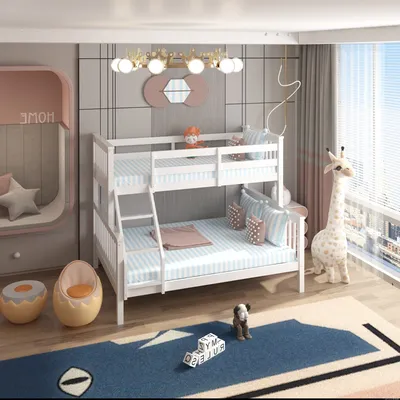 Solid Wooden Detachable Trio Bunk Bed with 2 Mattresses – Space Saving, Convertible Design