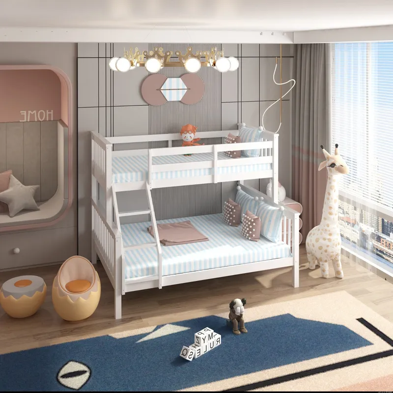 Solid Wooden Detachable Trio Bunk Bed with 2 Mattresses – Space Saving, Convertible Design