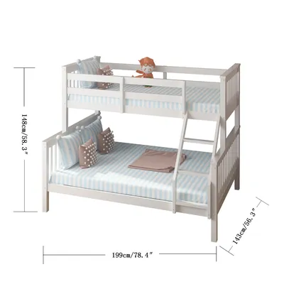 Solid Wooden Detachable Trio Bunk Bed with 2 Mattresses – Space Saving, Convertible Design, view 10
