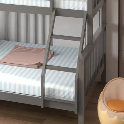 Solid Wooden Detachable Trio Bunk Bed with 2 Mattresses – Space Saving, Convertible Design, view 4