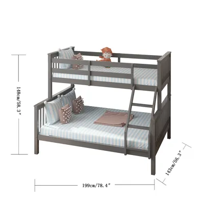Solid Wooden Detachable Trio Bunk Bed with 2 Mattresses – Space Saving, Convertible Design, view 6